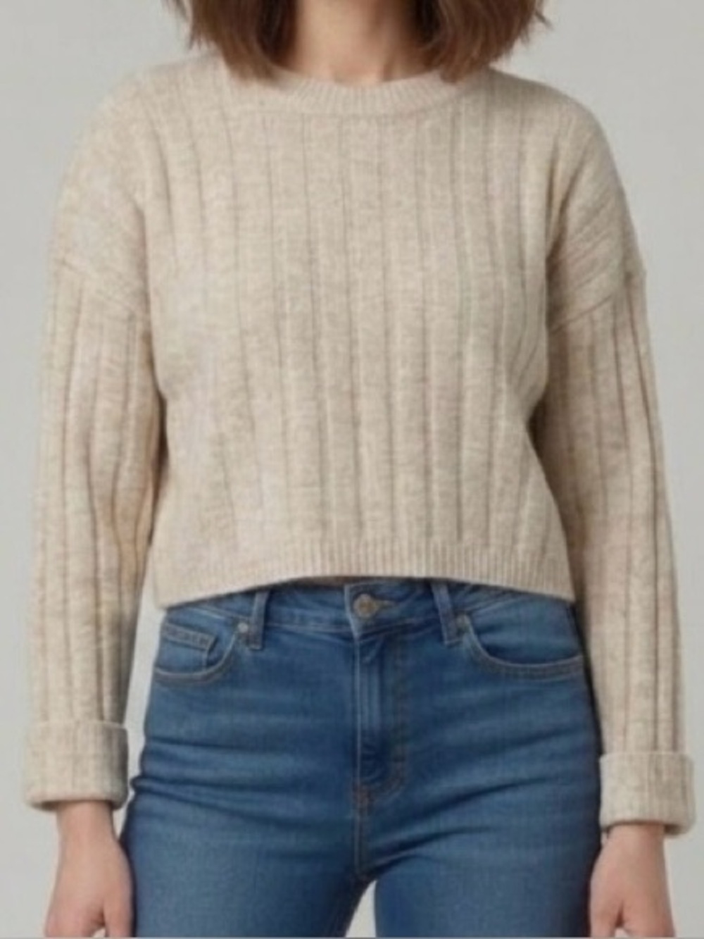 Sincerly Jules Textured Cream Crewneck Sweater
